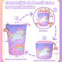 2 x Standing Pencil Case for Kids - Back to School Stuff, Cute Unicorn Telescopic Zipper Pencil Case Aesthetic, Large Capacity Stand up Pen Bag, Portable Pen Holder, Study Supplies for Students