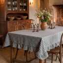 Mindsoft Black Gingham Ruffled Tablecloth 120 x 60 Inches Rectangle Cotton Linen Checkered Table Cloth Buffalo Plaid Farmhouse Vintage Decorative Tablecover for Picnic Kitchen Dining Room Home Party