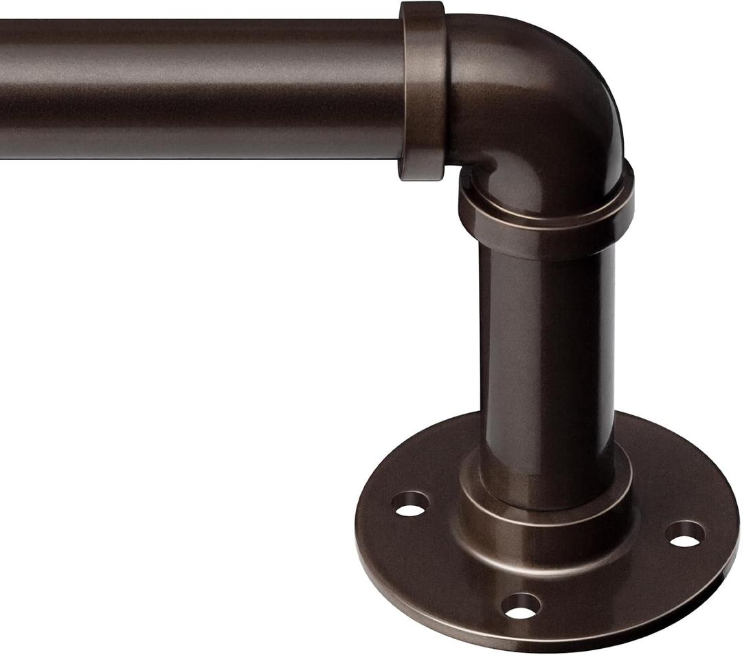 Zeerobee 1 Inch Industrial Curtain Rods, Antique Bronze, 66"-120" | Adjustable Wrap Around Blackout Design, Indoor/Outdoor Use, Room Divider, Heavy Duty Iron Material, for Windows 66 to 120
