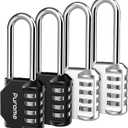 Puroma 4 Pack 2.6 Inch Long Shackle Combination Lock 4 Digit Outdoor Waterproof Padlock for School Gym Locker, Sports Locker, Fence, Gate, Toolbox, Case, Hasp Storage (Silver & Black)