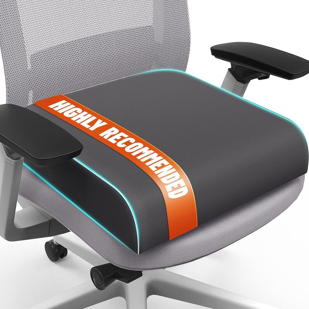 Seat Cushion for Tailbone Pain Relief, Office Chair Cushion, Memory Foam Large Chair Pad with Non-Slip Cover for Soft Support at Office Chair, Car Seat, Airplane Grey/Large