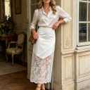 Women's 2026 Lace Patchwork Bodycon Skirt - High Waist Elegant Solid Maxi Long Skirt