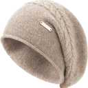 QUEENFUR Knit Slouchy Beanie Hats for Women Cashmere Ski Cap Knitted Wool Soft Warm Winter Hat (One Size, B06-khaki)