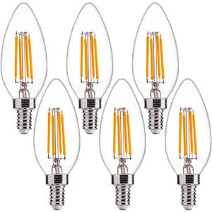 FLSNT 60W Equivalent LED Chandelier Light Bulbs, Dimmable, E12 Base, Clear B11 LED Filament Candelabra Bulbs, 2700K Soft White, 6 Pack