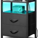 Lazzanto Night Stand Bedside Charger Bedroom - Nightstand with Charging Station & LED Light Strip, Night Stand with Storage Shelf & 2 Fabric Drawers, Morden End Table with U-S-B Ports & AC Outlets(11.4"D x 15.6"W x 24.4"H)