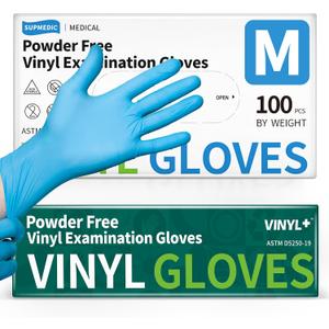 Supmedic Vinyl Disposable Exam Gloves, 4Mil Powder-Free Latex-Free Food Grade Cooking Cleaning Medical Glove Blue 100&1000 Ct