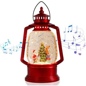 VCUTEKA Christmas Snow Globe Lantern, Santa Claus with Gift in Musical Lantern Christmas Snow Globe with USB or Battery Operated Lighted LED Water Glittering Music Playing for Christmas Home Decor