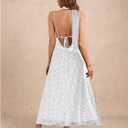 Women's Polka Dots Tie Backless Spaghetti Strap Maxi Dresses | Deep V Neck, Scarf, Vacation, Summer, Party, Flowy (White, L)