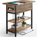 Yoobure End Table with Charging Station, Flip Top Side Table with USB Ports and Outlets, Sofa Couch Table Bedside Table for Living Room Bedroom, Narrow Nightstand with Storage Shelves for Small Space, 23.6" x 11.8" x 23.8"