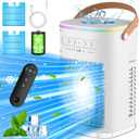 FANCOLE Small Air Conditioner, 5400mAh Battery, 2 Ice Packs Evaporative Air Cooler, 7H Smart Timer & 16.5ft Remote, 7-Color Light, 1200ML Water Tank, 3 Speed & 2 Cool Mist Portable AC Unit for Bedroom