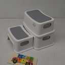 Forbena Toddler Step Stool for Bathroom Sink, 2 Step Stool for Kids Toilet Potty Training, Non-Slip Toddlers Baby Child Kid Plastic Poop Stools with Handle for Kitchen Counter Bed (White-Grey)