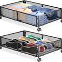 Yecaye Under Bed Storage with Wheels, 2 Pack Under Bed Shoe Storage Organizer Drawer, Tool-free Assembly Metal Underbed Storage Containers for Clothes, Shoes, Black