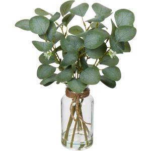 Briful Artificial Eucalyptus Stems in Glass Vase with Faux Water, 14" Fake Plant Eucalyptus Leaves for Home Bathroom Office Farmhouse Wedding Centerpiece Dcor (Clear)