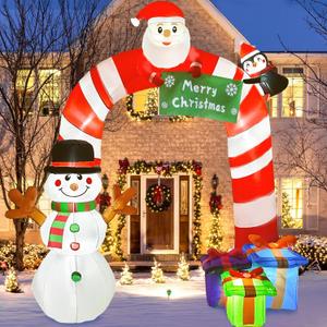 OurWarm 8FT Christmas Inflatables Candy Cane Archway, Santa Penguin and Snowman Inflatable Arch, Blow Up Yard Decorations with Built-in LED Lights, Outdoor Yard Lawn Garden Party Holiday Xmas Decor
