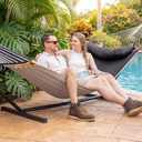 Double Portable Hammock with Stand, 2 Person Hammock with Curved Spreader Bar, Balance Ropes Included, Dark Gray, 
147.6"L x 55.1"W
Maximum Weight Recommendation	450 pounds