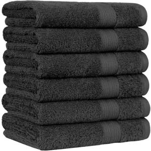 Amazon Basics Fade-Resistant 100% Cotton Washcloth for Face and Body, Soft Absorbent, 26" x 16", Black, 6-Pack