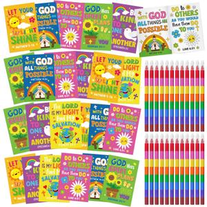 Cinrobiye 24 Set Bible Coloring Books with 24 Stacking Crayons Christian Holiday Activity Books Religious Party Favors Gift Prizes Goodie Bag Fillers for Sunday School Church