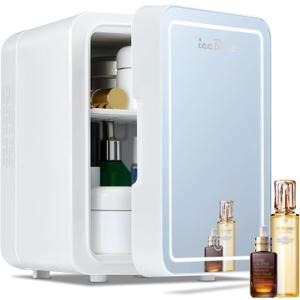 Iceblue Skincare Fridge with Dimmable LED Light Mirror, 4L Compact Small Fridge for Bedroom, Car, Office & Dorm, Mini skincare fridge for Beauty Essentials & Beverages(White)