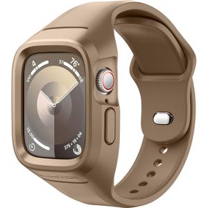 SURITCH Sport Band for Apple Watch Ultra 3/2/1 49mm & iWatch Series 9/8/7/6/5/4/SE3/SE2/SE 45mm 44mm 41mm 40mm, Soft Silicone Shockproof Rugged Protective Strap with Case for Women Men (Brown)