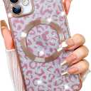 Fiyart Designed for iPhone 11 Case,Compatible with MagSafe Cheetah Print Plating Camera Protection Magnetic Clear Glitter Leopard Print Shockproof Phone Bumper for Women Girls 6.1"-Pink