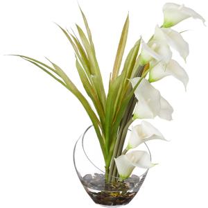 Nearly Natural 15.5in. Calla Lily and Grass Artificial Arrangement in Vase, Cream
