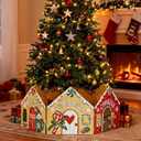 Vintage Metal Christmas Tree Collar 27 Inch Rustic Candy Gingerbread House Design Xmas Tree Ring Holiday Decor for 6-7.5 Ft Artificial-Tree Skirt Tiny Home Indoor Outdoor Decoration