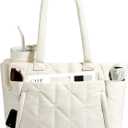 CHUNLI Laptop Tote Bag for Women 15.6 Inch, Quilted Work Shoulder Bag with Multiple Pockets & Luggage Strap for Office Travel (Beige)