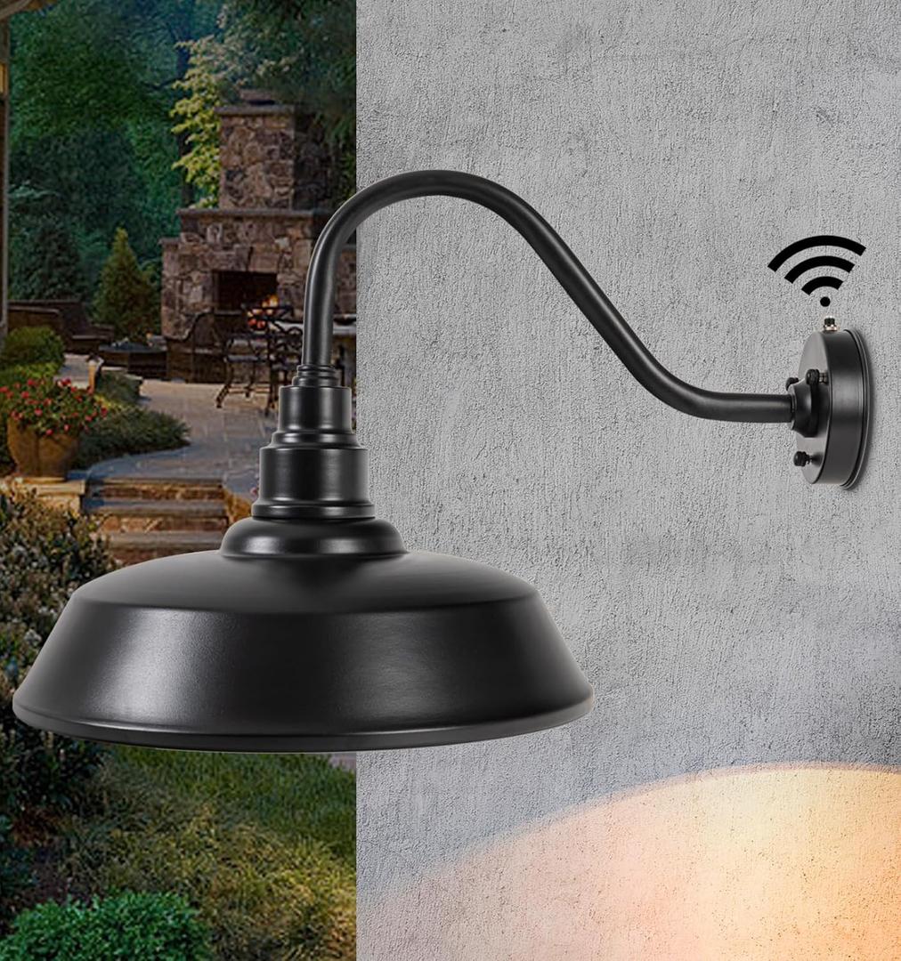 Barn Lights Outdoor 15" Large Waterproof Dusk to Dawn Gooseneck Wall Sconce Black Industrial Exterior Farmhouse,House, Storefront, Garage, Patio, Sign Lighting