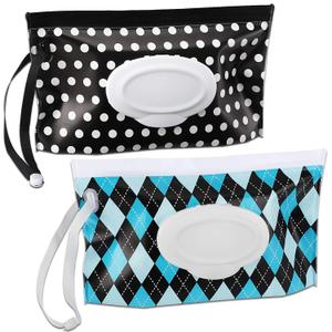 FEBSNOW 2 Pack Baby Wipes Dispenser, Portable Wipe Holder Container, Reusable Wet Wipes Pouch, Lightweight Travel Wipes Case