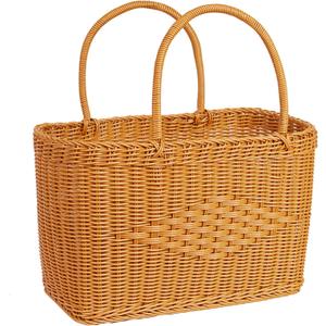 Big Picnic Basket40cm Diameter with Handles Handmade Plastic Rattan Woven Basket Multifunctional Woven Storage Basket, Storage Basket for Camping,Shopping, Market, Birthday, Wedding,Picnic, Party