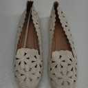 HEAWISH Women's Floral Ballet Flats for Women Black Beige Slip On Flowers PU Leather Round Toe Dress Shoes , Beige 