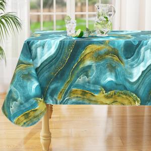 misaya Rectangle Waterproof Vinyl Table Cloth, Wipeable Tablecloth with Flannel Backing, Plastic Table Cover for Dinner, Picnic, Indoor and Outdoor (Ripples, 60" x 84")