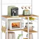 VASAGLE Bakers Rack with Power Outlet, 35.4 Inches Microwave Stand, Coffee Bar, 4 AC Outlets, with Adjustable Shelves, 8 S-Hooks, Basket, Spice Racks, Golden Oak and Cloud White UKKS031Y09
