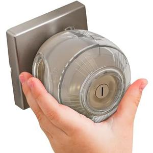 Child Safety Door Knob Cover (4 Pack) Hard-to-Remove Dual-Lock Door Handle Covers for Kids - Reusable Baby Proof Door Knob Locks - Installs Easily, No Tools Needed (Transparent)