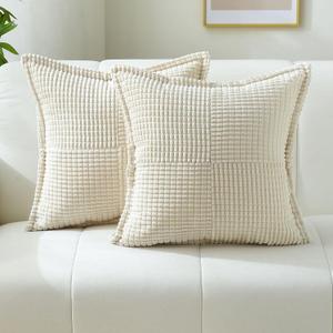 FUTEI Pack of 2 Oatmeal Decorative Throw Pillow Covers 18x18 Inch Soft Cozy Solid Boucle Textured Cushion Case,Modern Home Decor for Couch Bed Living Room
