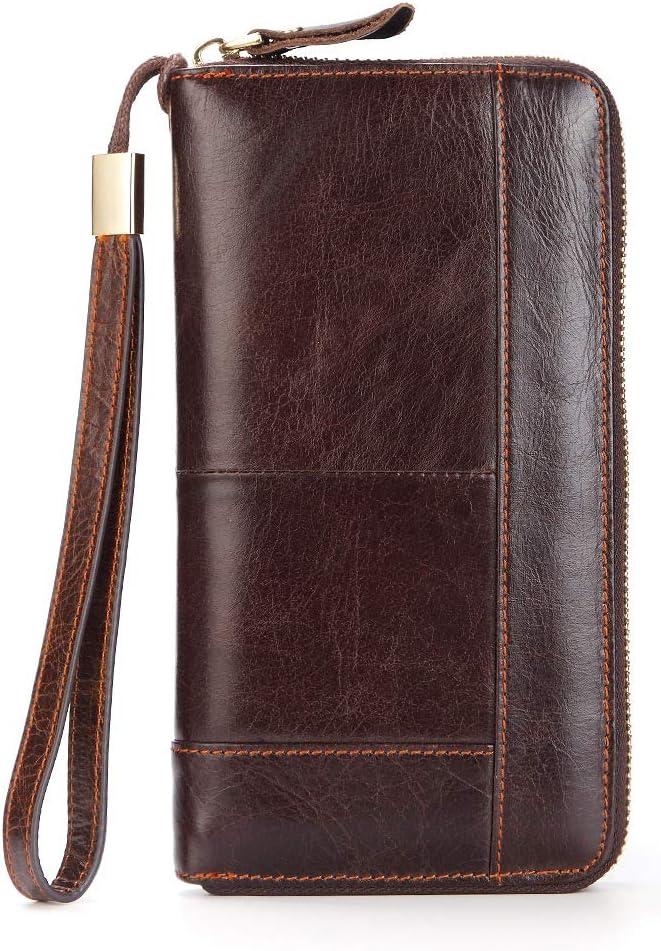 Mens Wallet Long Purse Leather Clutch Large Business Handbag Phone Card Holder Case Gift for Men Father Son Husband Boyfriend (Brown-2)