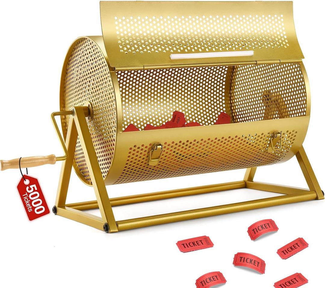 GADFISH Extra Large Raffle Drum (Holds 5000 Tickets), Thickened Raffle Ticket Spinner Drum Box with Silent Bearing for Lottery Games, Bingo, Raffle Balls, Durable Raffle Wheel Spinner with Stand
