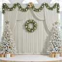 20 ft x 10 ft Wrinkle Free Beige Backdrop Curtain for Parties, 4 Panels 10ft Polyester Beige Photo Backdrop Drapes for Graduation Birthday Wedding Party Stage Curtains