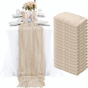 16 Pack Beige Cheesecloth Table Runner, 35x120 Inch Boho Gauze Table Runners, Cheese Cloth Long Table Runner Elegant Table Runners for Party Wedding Bridal Baby Shower Table Decor (Beige)