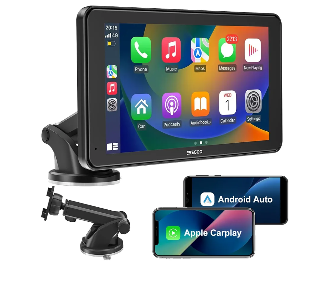A-pple Carplay & Android Auto,with 7-Inch Carplay Screen for Car,Features Light-Sensitive Functionality, Supports Bluetooth Hands-Free System, Siri/Google Assistant and Two USB Charging Ports