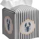 Grace Yonks Cute Coastal Lobster Tissue Box Cover Square, Kitchen Striped Cube Case for Facial Tissues, 5.2" PU Leather(070)
