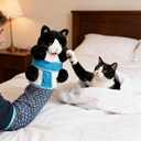 Kitty Karate Cat Wrestler Puppet with Protective Forearm Sleeve, Karate Kitten Glove Interactive Arm Wrestling Puppet Toy, Realistic Movements, Soft Plush for Kittens & Cats (Black)
