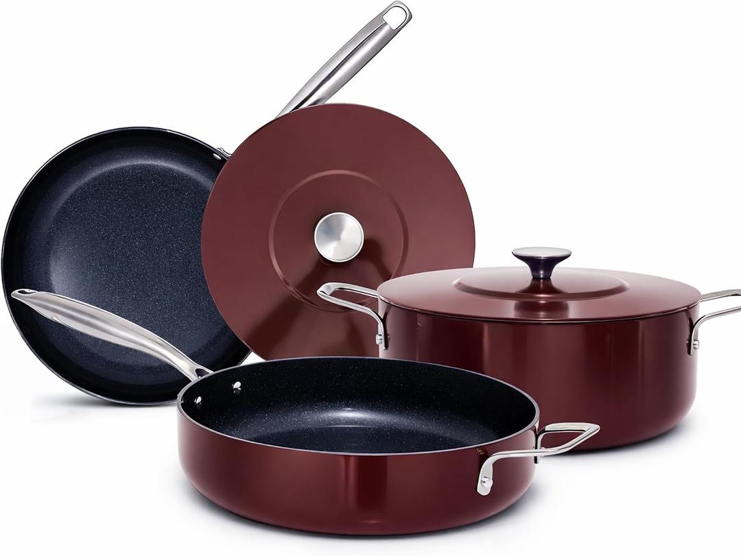 Nuwave Essential Series 5PC Ceramic Cookware Set PFAS-Free, Dishwasher Safe