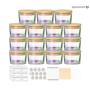 4oz Iridescent Candle Jars 15 Pack, Small Wide Mouth Glass Empty Candle Jars with Bamboo Lids for Making Candles, Bulk Candle Container with Wick Kit, Ideal for Candle Business Owners