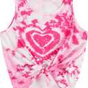 SOLY HUX Girl's Tie Dye Heart Butterfly Print Tank Top Tie Front Sleeveless Summer T Shirt Pink White Multi, 8 Years