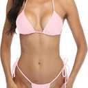 SHERRYLO Thong Bikini Swimsuit for Women Brazilian Bottom Triangle Bikinis Top Bathing Suit (Medium, Light Pink)