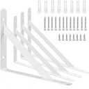 4 Pack White Shelf Brackets 10 Inch Heavy Duty L Bracket for Shelves, Wrought Iron White Triangle Shelf Brackets, Wall Mounted Floating Corner Shelving Bracket with Mounting Screws