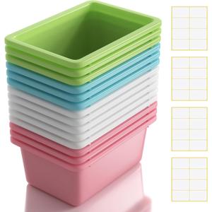 14 Pack Plastic Cubby Storage Bins 12" x 8" x 5", Storage Baskets for Shelves with Self-Adhesive Label Stickers, Classroom Organizer Bins, Desk Organizer Basket for Toys Books Cosmetics Arts & Crafts