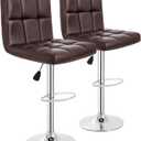 BestOffice Bar Stools Set of 2, Adjustable PU Leather Swivel Barstools, Modern Counter Stools with Back and Footrest, Counter Height Barstools for Bar, Kitchen and Dining Room