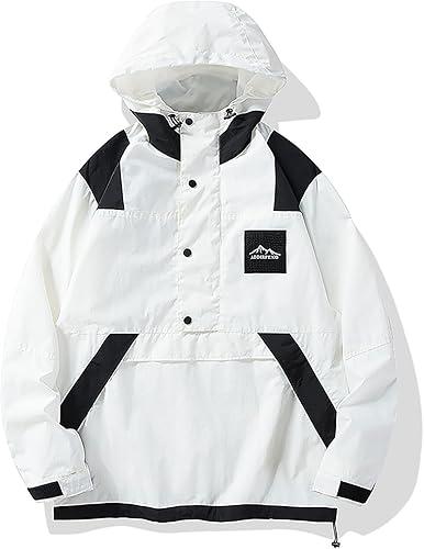 GRAY MONSTER Mens Hiking Outdoor Recreation Softshell Jackets Waterproof Lightweight Jacket Rain Hood Windbreakers Raincoats, XL, White